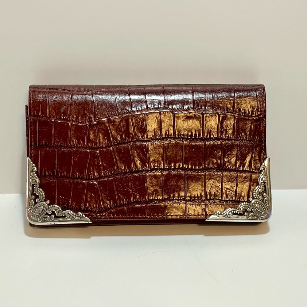 Brighton Crocodile Embossed Vintage Leather Clutch / Wallet Organizer